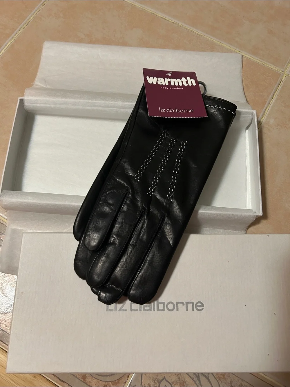 Liz Claiborne leather dark Brown Driving Gloves with Contrast Stitching